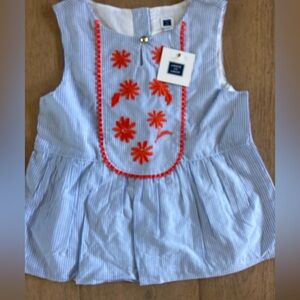 Janie and Jack Blue & White Striped Tank with Bright Orange Floral Trim